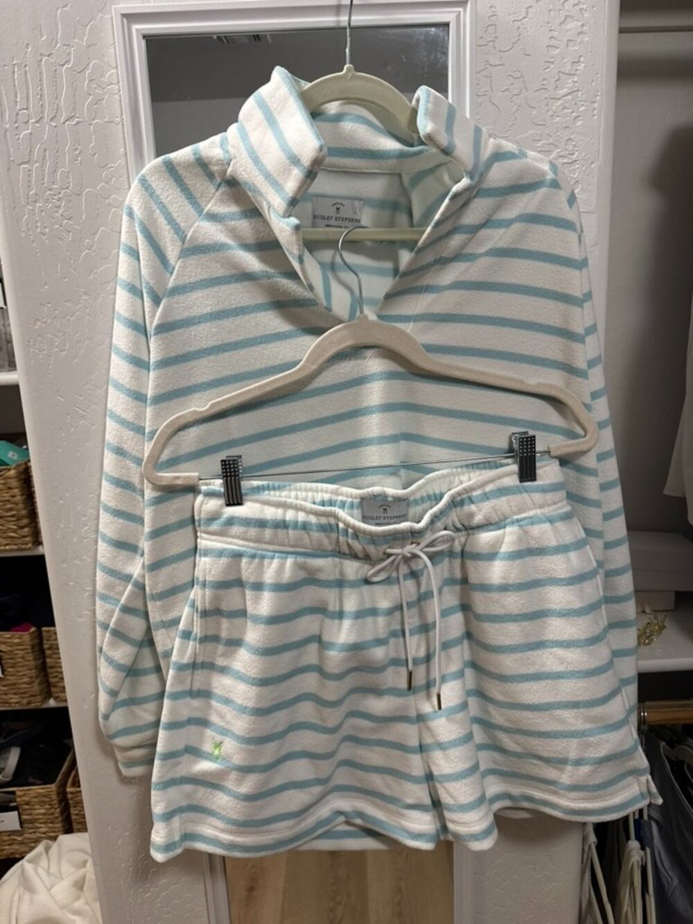 Dudley Stephens Fleece Pullover and Shorts Matching Set Blue White Stripe